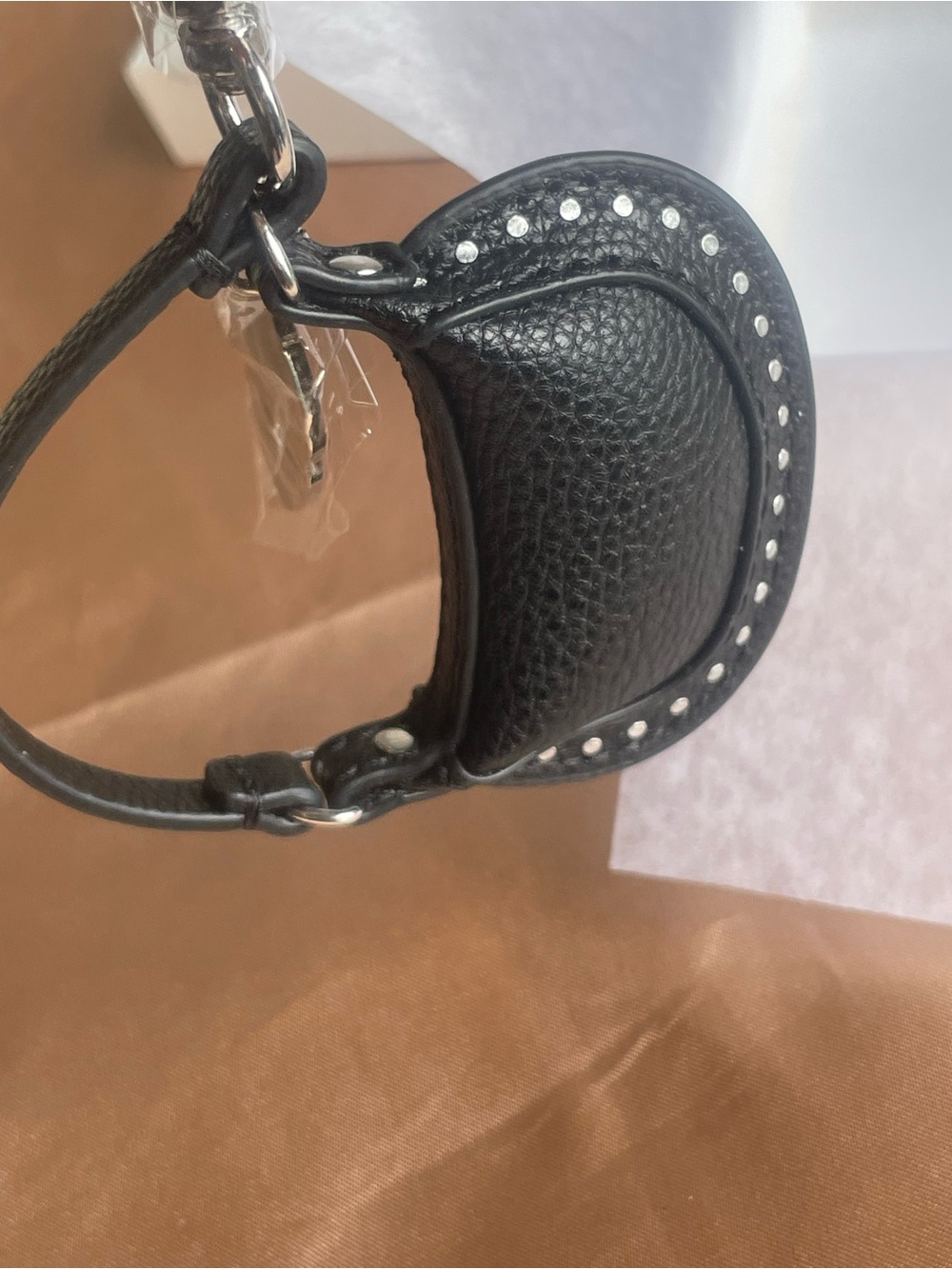 Isabel Marant NWOT Nano Oskan Moon Bag Charm Black Leather Studded Keychain - Picture 5 of 9
